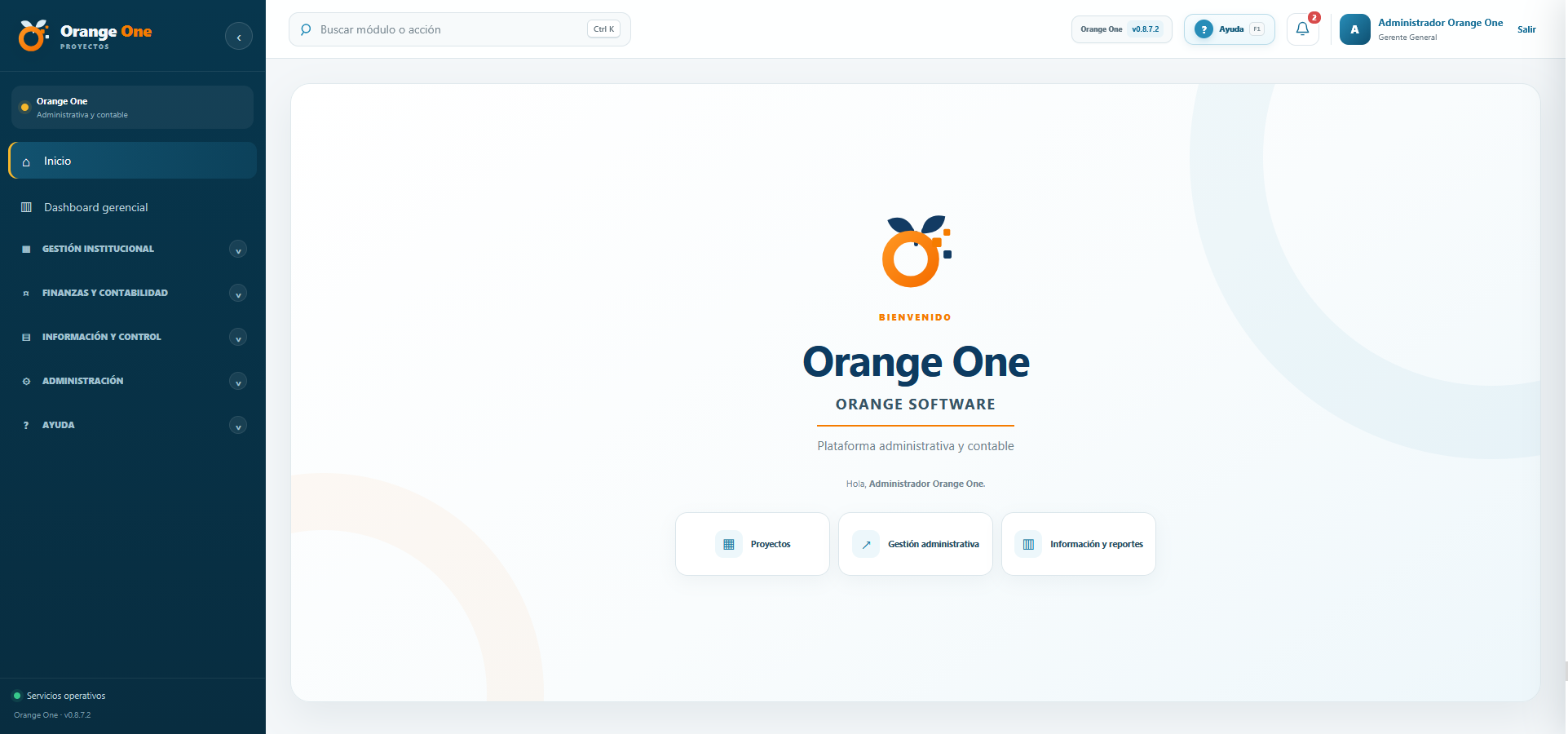 Pantalla real de inicio de Orange One
